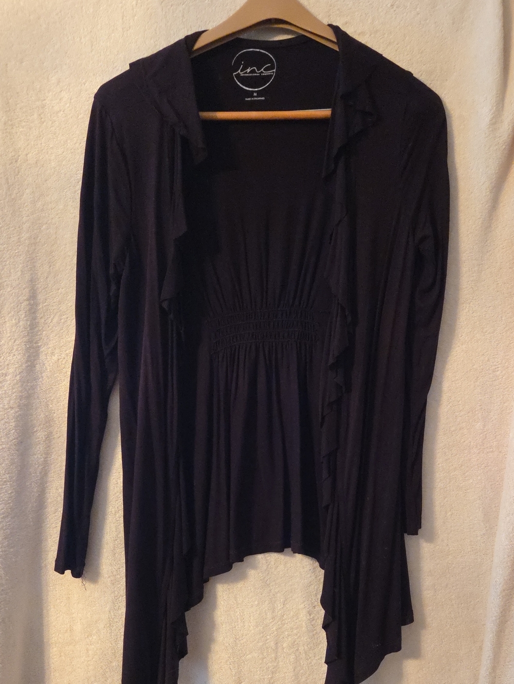 INC International Concepts Dark Brown Ruffled Open Front Cardigan